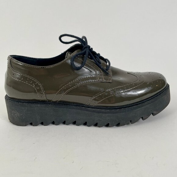 Marco Patent Platform Lace Up Brogue Oxfords Shoes, Deep Green, Size 7.5 (EU 38) - Picture 1 of 10